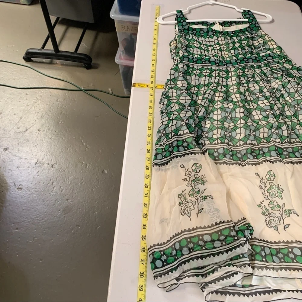 ANNA SUI ANTHROPOLOGIE Silk midi dress sleeveless green floral square neck XS - Picture 14 of 16